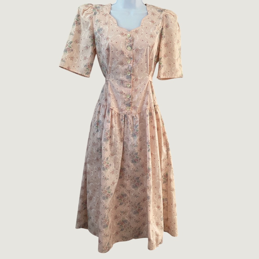 Vintage 80s Pink Prairie Dress Size 5 VTG Cottagecore Feminine Romantic Country